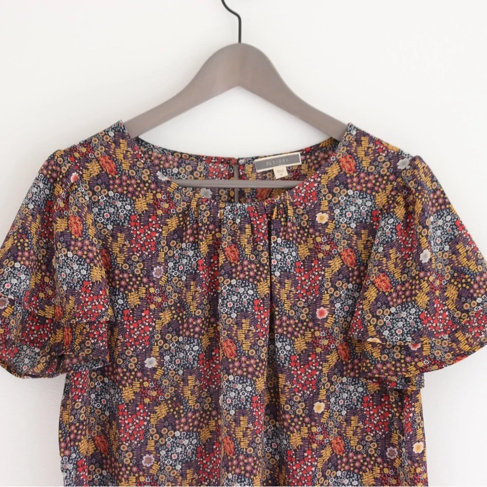 Ditsy floral ruffle sleeve blouse in warm autumn colors - Picture 5 of 8
